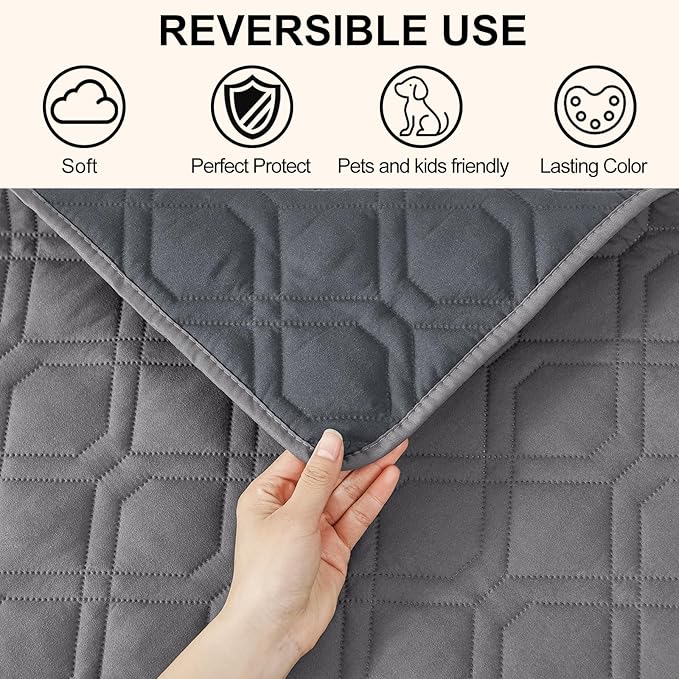 Smiry Waterproof Dog Blanket, 82x120 Inch Soft Pet Bed Cover Reversible, Washable Sofa Couch Furniture Protector for Small Medium Large Dog Puppy Cat, Geometric, Grey/Dark Grey