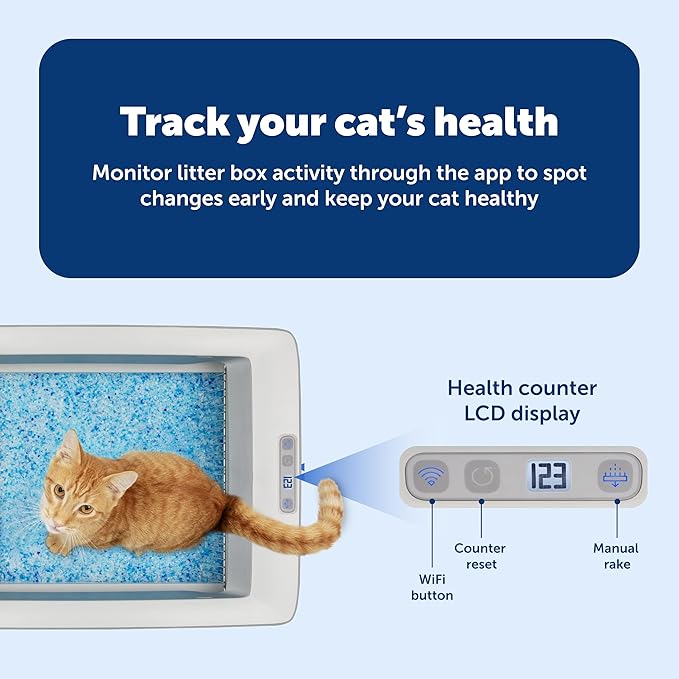 PetSafe ScoopFree Crystal Smart Self-Cleaning Automatic Litter Box - Uncovered Motion-Sensing Cat Box with Integrated Health Counter & App - Includes 1 Disposable Crystal Litter Tray