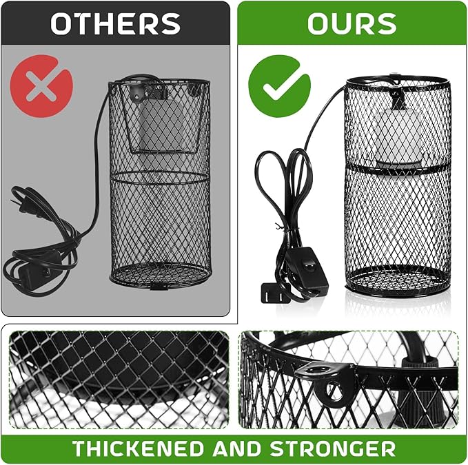 VIHOSE 1 Pcs Reptile Heat Lamp Guard with 150W Ceramic Heat Emitter Basking Anti Scald Heating Lamp Holder Mesh Cage Reptile Protection Lampshades for Lizard Snake Chick, Bulb Not Included