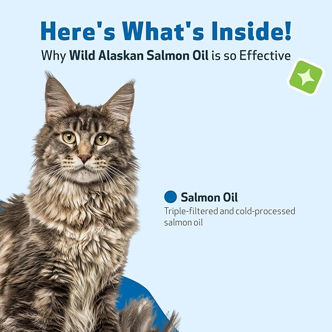 Pet Wellbeing Wild Alaskan Salmon Oil Cats - Omega-3 EPA & DHA Skin, Coat, Joint & Heart Health - NASC Certified & Vet-Formulated - 8oz Pump Bottle