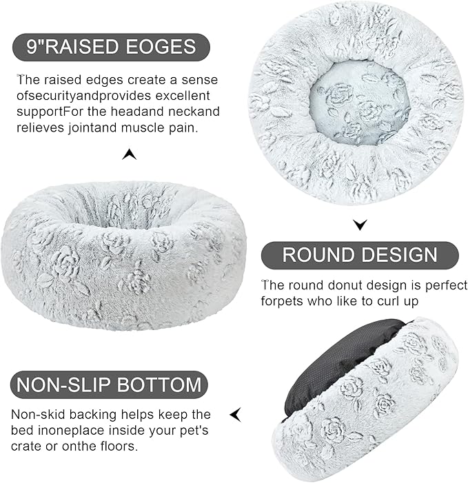 Dog Calming Beds for Small Medium Large Dogs - Round Donut Washable Puppy Dog Bed, Anti-Slip Faux Fur Fluffy Donut Cuddle Anxiety Cat Pet Bed (20" Rose)