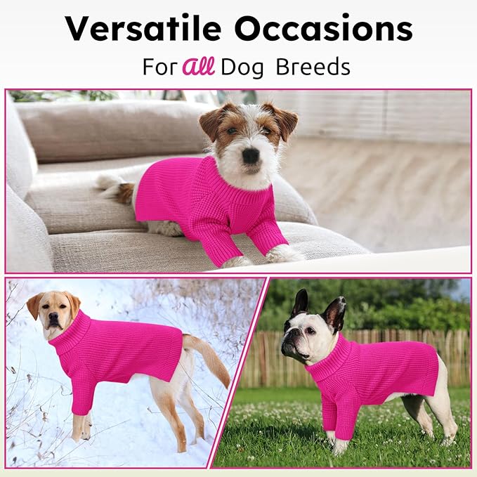 Queenmore Dog Sweater for Large Breeds, Long Sleeve Warm Dog Sweaters, Turtleneck Knitted Pullover Pet Clothes, XL Dog KintSweater, Cat Knitwear, Fuchsia XL