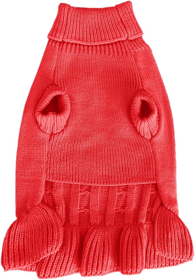 CHBORCHICEN Small Dog Sweaters Dress Knitted Pet Cat Warm Dog Sweatshirt Soft Winter Clothes Kitten Puppy Sweater (M, Dress-Red)