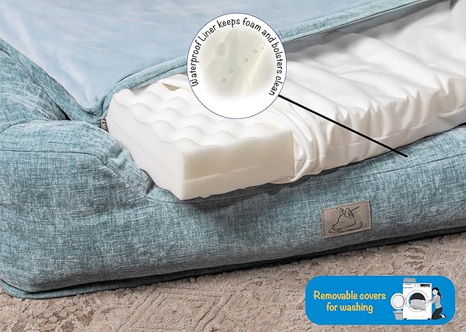 Furry's Paradise Foam Cuddler Pet Bed with Waterproof Liners, Reversible Cushion, Washable Cover, Recycled Fibers and Non-Slip Bottom. (Shallow Seas, Orthopedic Small)