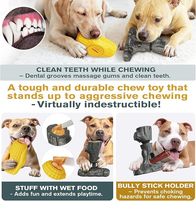 Dog Enrichment Toy - Bully Stick Holder, Indestructible Dog Toy for Aggressive Chewers, Keeps Them Busy - Provides Mental Enrichment - Durable - Food Grade - Easy to Clean(2-Pack Bundle)