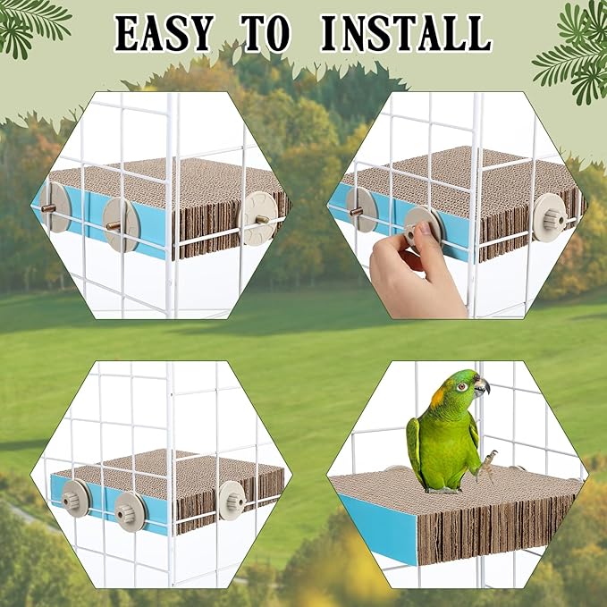 Skyygemm 2 Pieces Bird Chew Toy Parrot Cage Perch Cardboard Platform Bird Paw Grinding Stand Parrot Cage Playground for Macaws, Small Parakeets, Conures, Budgies, Finches Conure Cockatiel (Large)