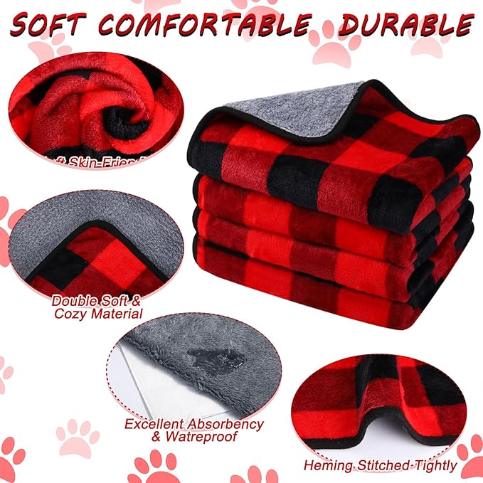 Reginary 4 Pcs Waterproof Guinea Pig Blankets Washable Small Animal Fleece Bedding Absorbent Guinea Pig Cage Liners Reusable Pet Pee Pad Sleep Mat for Hamster Ferret(Christmas Plaid,24 x 16 Inch)