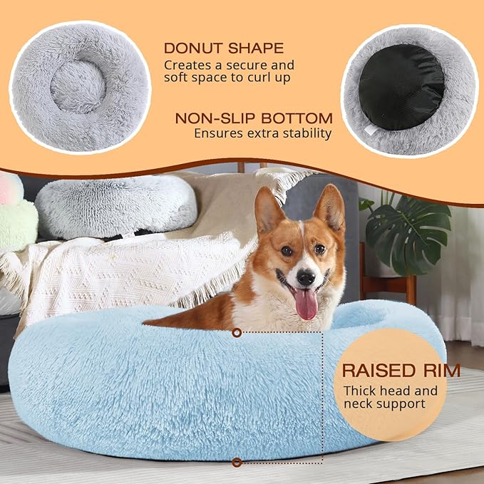 JOLLYVOGUE Dog Bed, Calming Anti-Anxiety Large Dog Bed, Fluffy Donut Cushion for Medium and Large Pets (27"/30"/36")