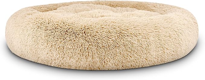 The Dog’s Bed Sound Sleep Donut Dog Bed, XL Beige Fur Calming Nest Bed Removable Cover