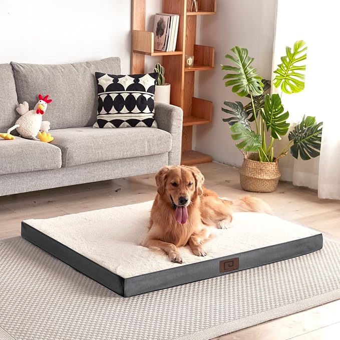 EHEYCIGA Orthopedic XL Dog Beds for Extra Large Dogs with Removable Washable Cover for Crate, Beige, 41x27