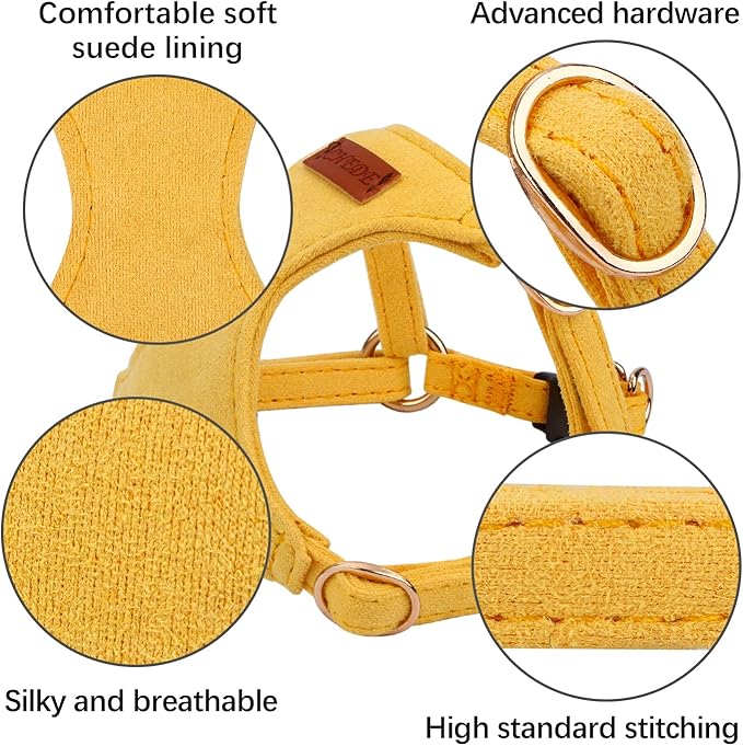CHEDE No Pull Puppy Harness and Multifunction Dog Leash Set- 8 Colors Soft Adjustable No Choke Escape Proof Cute,Lightweight Pet Vest Harness for Small and Medium Dog (XS, Yellow)