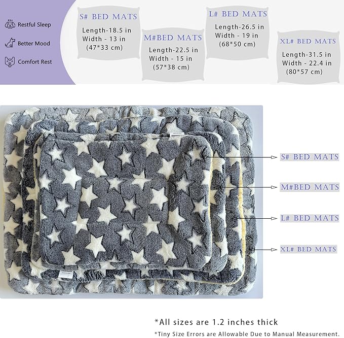 2 Pcs Pet Bed Mats. Ultra Soft Pet (Dog/Cat) Bed with Cute Prints. Reversible Faux Lambswool Kennel Pad for Medium Small Dogs and Cats. Machine Washable Pet Bed.