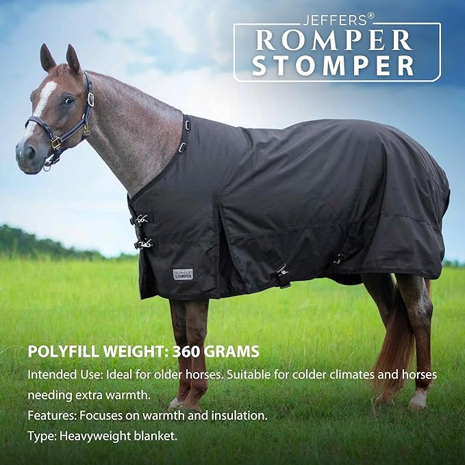 Jeffers Romper Stomper 1680 Denier Heavyweight Waterproof Turnout Blanket, 360g Polyfill, Standard Neck, Brown, 84" | Horse Blanket for Winter with Adjustable Buckle Closure - Breathable Equine Gear