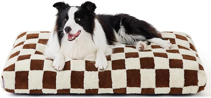 LE SURE Large Dog Beds-Thick Shredded Chopped Foam Pet Bed Indoor with Removable Cover, Cute Modern Fuzzy Plush & Anti Slip Bottom, Brown