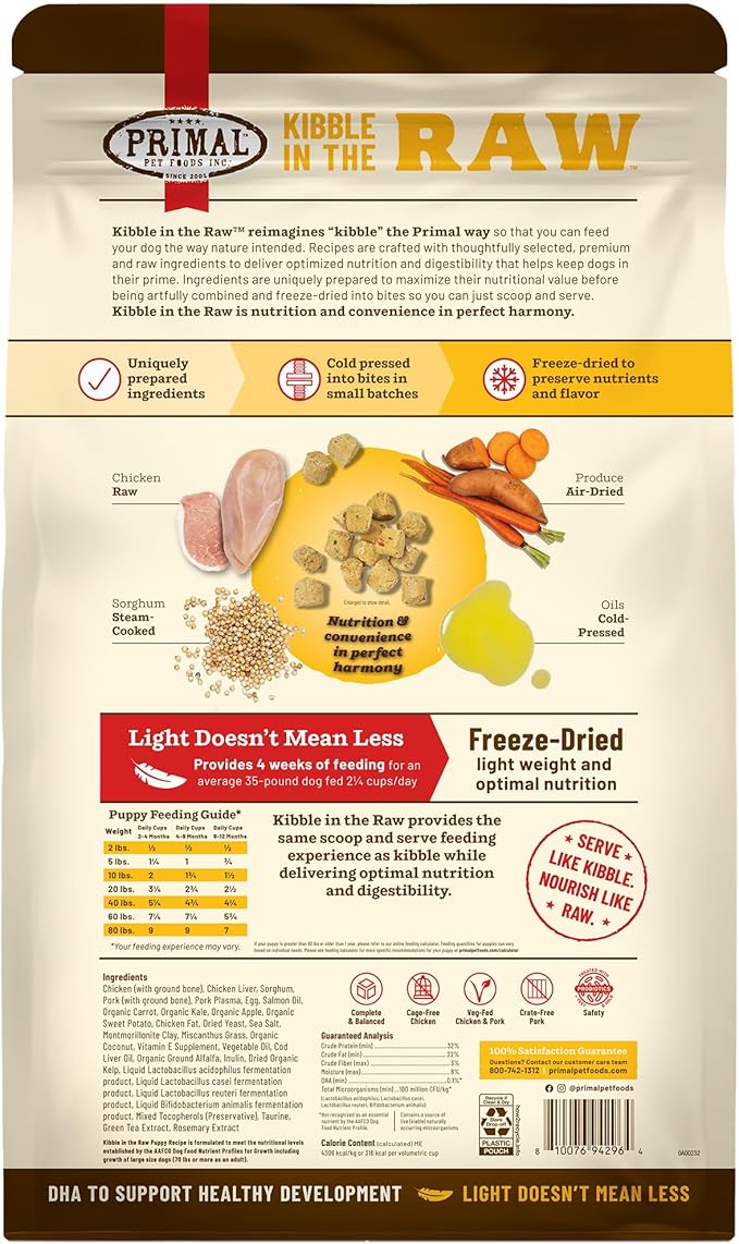 Primal Kibble in The Raw, Freeze Dried Dog Food, Puppy Recipe, Scoop & Serve, Made with Raw Protein, Whole Ingredient Nutrition, Crafted in The USA, Dry Dog Food 9 lb Bag