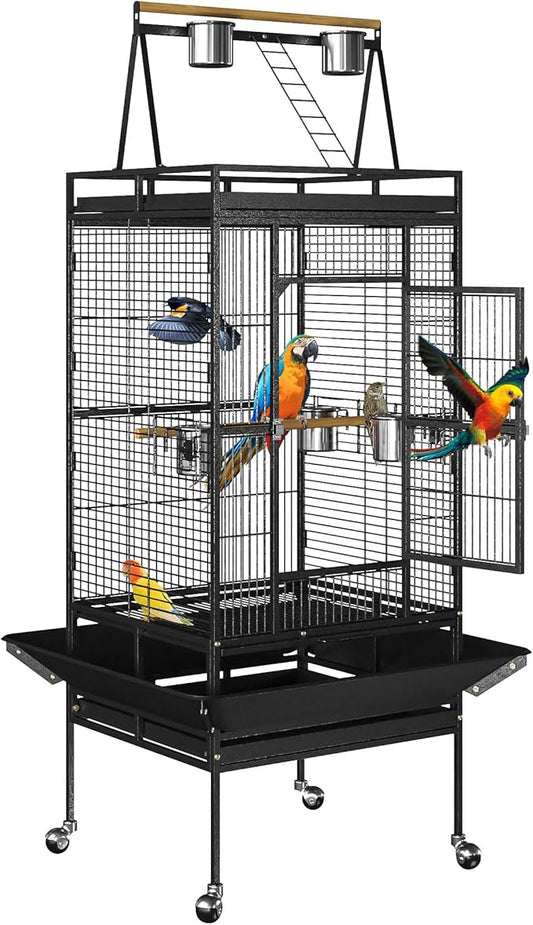 Nova Microdermabrasion 68-Inch Height Wrought Iron Standing Large Play Top Bird Cage for African Grey Small Quaker Parrot Cockatiel Sun Parakeet Green Cheek Conure Dove Budgie Lovebird