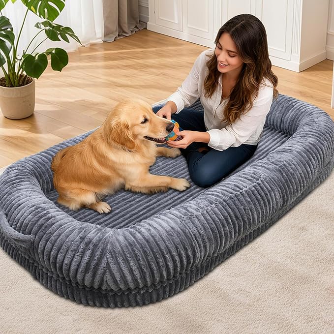 Human Dog Bed for Adult,70"x38"x10" Extra Large Human Pet Bed,Orthopedic Washable XL Dog Bed with Memory Foam (Darkgrey)