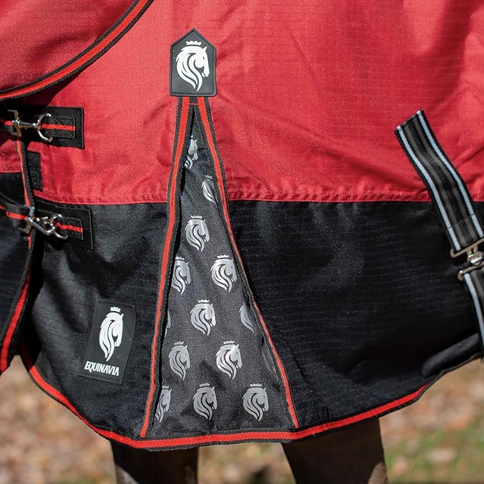 Equinavia Norse No Fill Horse Rain Blanket (0g) | Waterproof Lightweight Turnout Sheet - Black - 66 in - Equestrian Red - 78 in