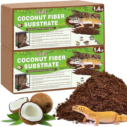Halatool 2Pack Organic Coconut Fiber Substrate for Reptiles Premium Leopard Gecko Substrate Coco Husk Terrarium Bedding for Tortoise Habitat Snake Lizard Hermit Crab Tarantula Enclosure Worm Bin Frog