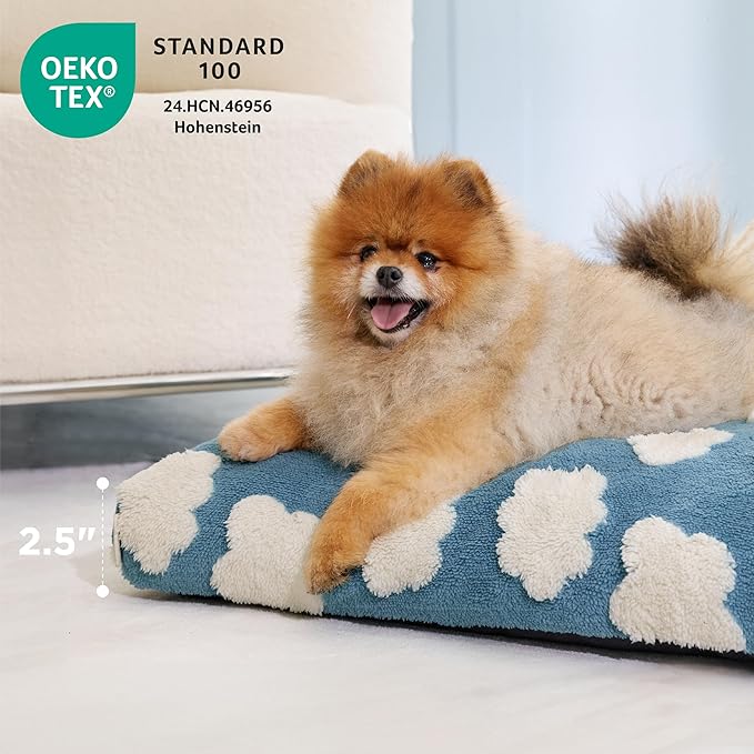 LE SURE Cute Small Dog Bed-Thick Shredded Chopped Foam Pet Puppy Bed Indoor with Removable Washable Cover, Modern Fuzzy Plush & Anti Slip Bottom, Blue