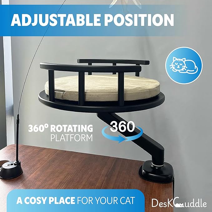 Desk-Mounted Cat Bed with Memory Foam Cushion – Eco-Friendly Wood, Washable Non-Slip Covers – Keeps Your Pet Close While You Work – Modern Cat Furniture