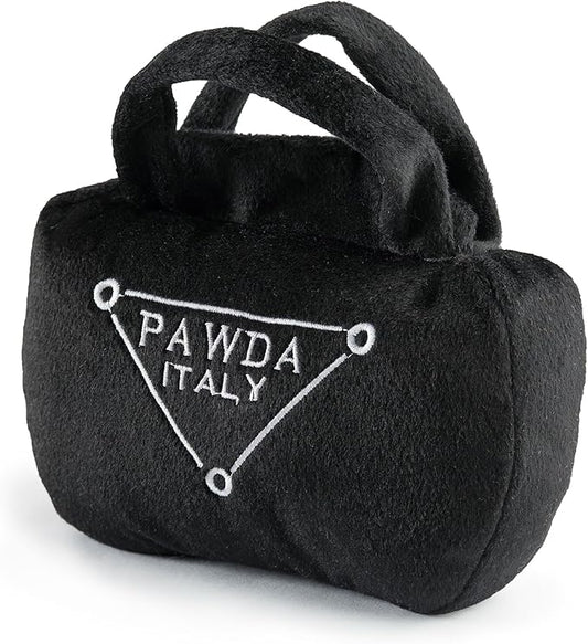 Haute Diggity Dog Pawda Handbag, Plush Designer Dog Toys with Interactive Squeaker, Stimulating Pet Enrichment, Machine-Washable & Safe Materials for All Breeds, Size Medium