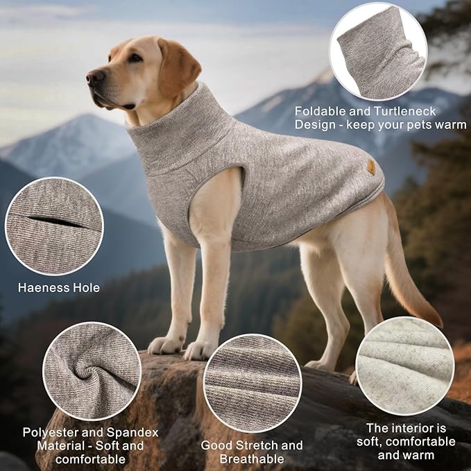Mosucoirl Dog Sweaters Pet Pullover,Turtleneck Doggy Sweatshirt for Extra Large Dogs Thick Warm Dog Clothes Fleece Soft Winter Puppy Hoodies Outfit for Small Medium Large Dogs XS-4XL (Khaki, 2XL)
