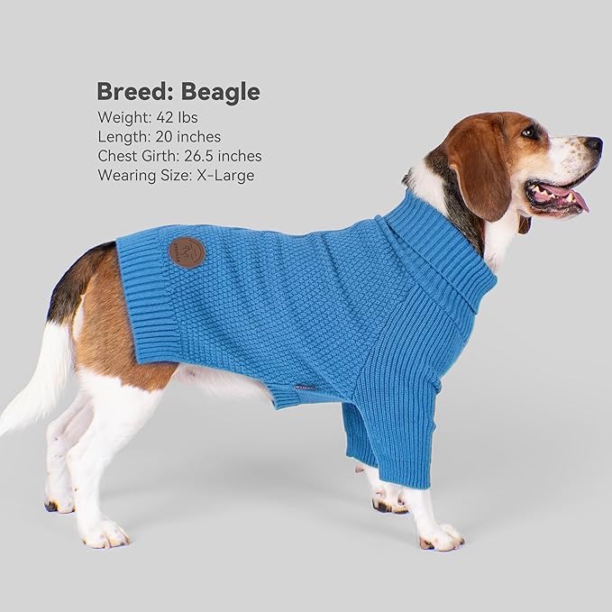 cyeollo Warm Small Dog Sweater, Knit Cold Weather Doggy Sweaters for Small Dogs Boy Pullover Winter Dog Clothes with Turtleneck for Indoor & Outdoor Wear, Blue M
