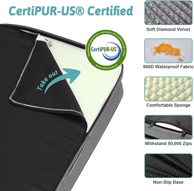 Orthopedic Dog Beds for Large Sized Dog, XL Bolster Pet Couch with Waterproof Lining, Egg Crate Foam Sofa for Pets Up to 100 lbs, U-Shaped, 44x32x7 inch, Grey