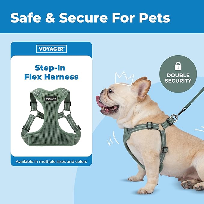 Best Pet Supplies Voyager Mesh Dog Breathable Harness Reflective Stitching, All Weather Adjustable for Walking Training, or Running - Heavy Duty & Durable, Moss Green, XL