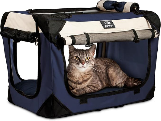 Soft-Sided Cat & Dog Pet Carrier, Medium 20"x13"x13" Fits Most Cats or Small Dog, Comfortable for Travel & Vet Visits, Privacy Windows, Removable Plush Bed, Top/Side Entry, Locking Zippers, Folds Flat