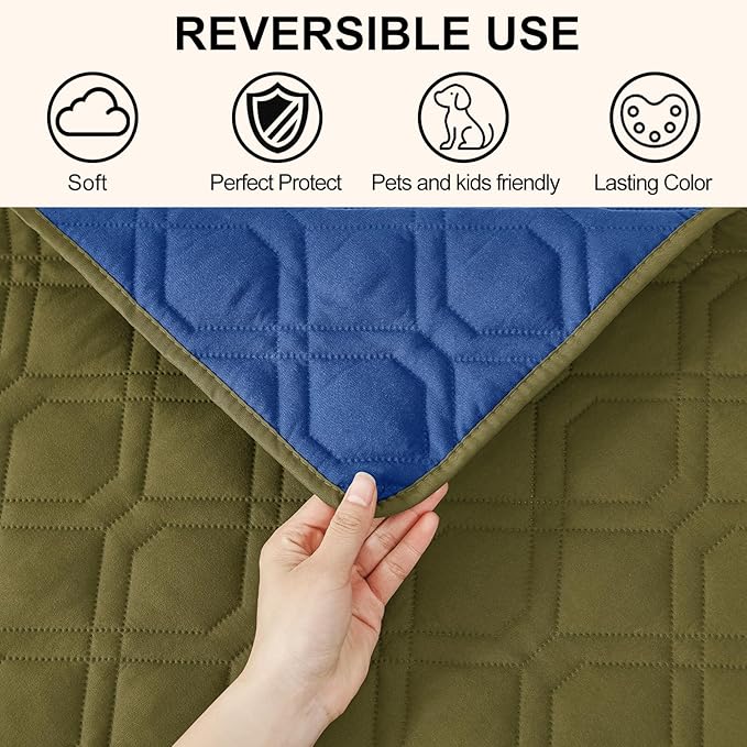 Smiry Waterproof Dog Blanket, 30x53 Inch Soft Pet Bed Cover Reversible, Washable Sofa Couch Furniture Protector for Small Medium Large Dog Puppy Cat, Geometric, Green/Navy