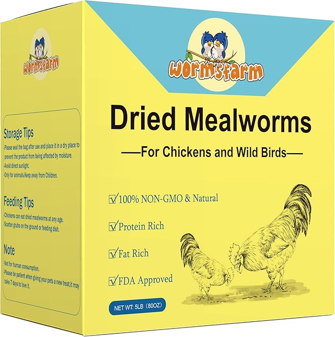 5lb Dried Mealworms for Chickens Treats for Laying hens,Bluebirds,Quail,Chicken Food