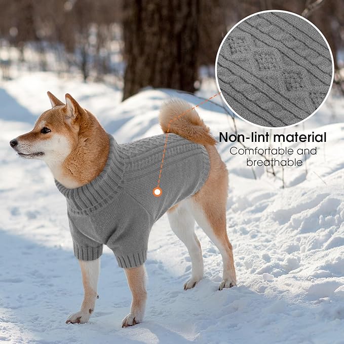 SAWMONG Dog Sweater for Medium Dogs, Turtleneck Knitted Pullover Sweater Sweatshirt, Classic Winter Warm Pet Sweater for Boy Girl Pet Chihuahua, French Bulldog, Golden Retriever, Pug, Cat (Grey, M)
