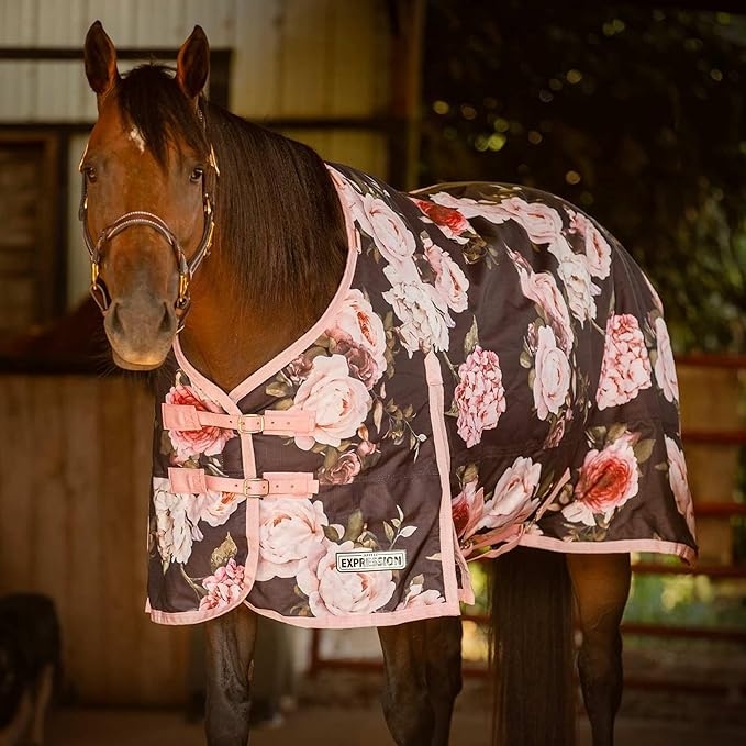 Jeffers Expression 1200 Denier Standard Neck Turnout Blanket, Rose Garden, 69" - Waterproof, Breathable Horse Blanket 240 gram of Polyfill, Ideal Protection for Winter, Medium Weight