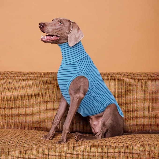 ROZKITCH Dog Turtleneck Sweater, Ultra-Soft Stretch Fleece Vest for Medium & Large Dogs, Cold Weather Apparel for Outdoor Adventures BlueStripe 2XL