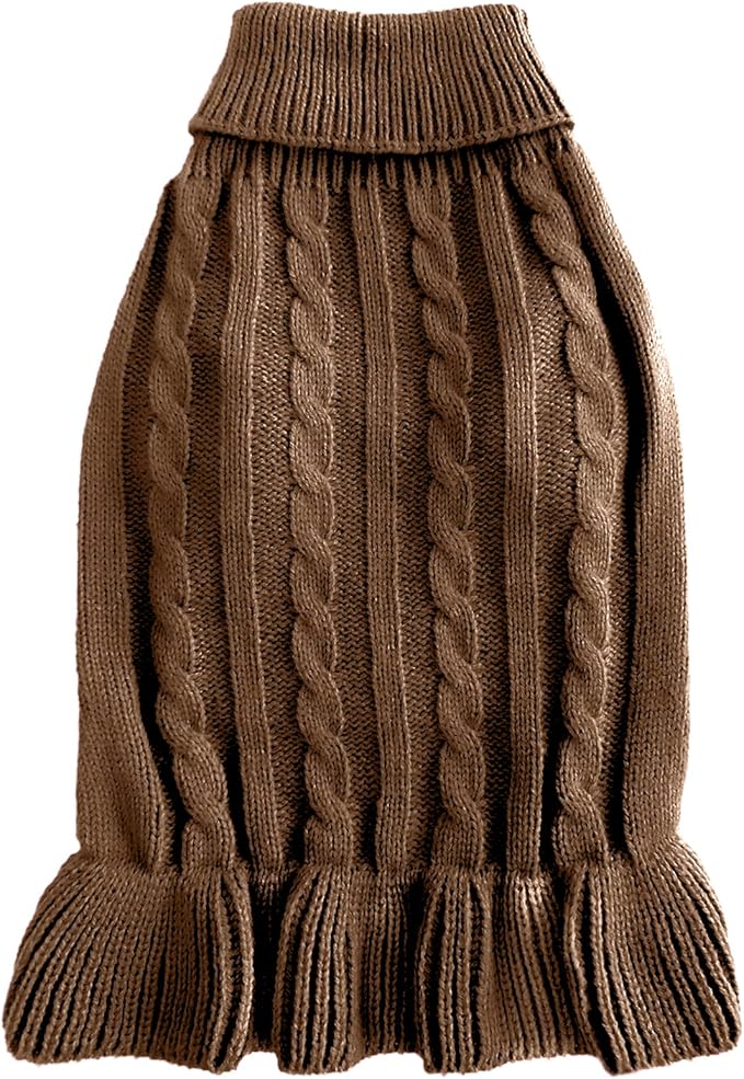 CHBORCHICEN Small Dog Sweaters Knitted Pet Cat Warm Dog Sweatshirt Winter Clothes Kitten Puppy Sweater (M, Dress-Brown)