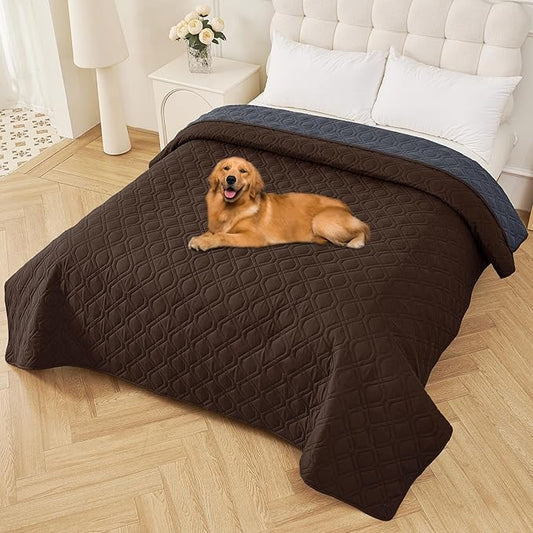 Smiry Waterproof Dog Blanket, 82x102 Inch Soft Pet Bed Cover Reversible, Washable Sofa Couch Furniture Protector for Small Medium Large Dog Puppy Cat, Geometric, Chocolate/Dark Grey