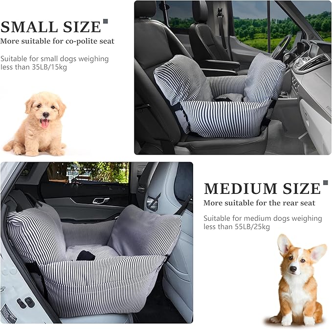 Johnear Dog Car Seat for Medium Dog under 55 lbs Pet Booster Seat Pet Travel Bed with 2 Pockets and Safety Leash, Detachable and Washable Carrier Handbag Bed Dog Back Seat Cushion Couch 30*20.5inches