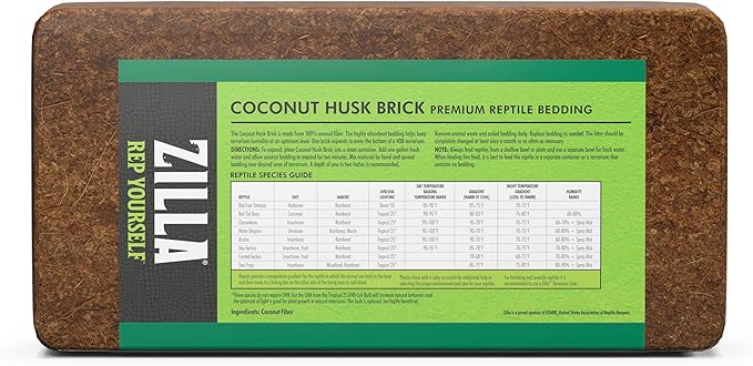 Zilla Coconut Husk Brick, Organic Bedding for Reptiles, Made with 100% Coconut Fiber, Ideal for Tropical Habitats and Egg Incubation (Pack of 2)
