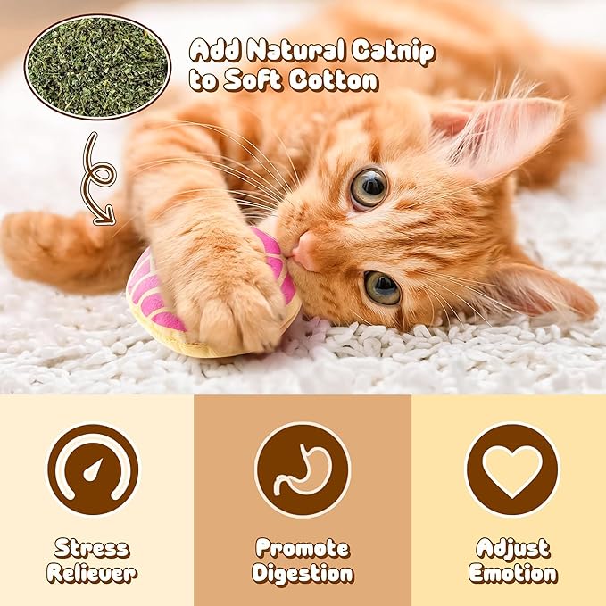 L1rabe Mexican Catnip Stuffed Toys 5Pcs Concha Cafecito Pan Dulce Funny Cat Toys for Cat Lovers Winter Indoor Kitten Chew Bite Kick Non-Toxic Pet Supplies Kitten Birthday Presents