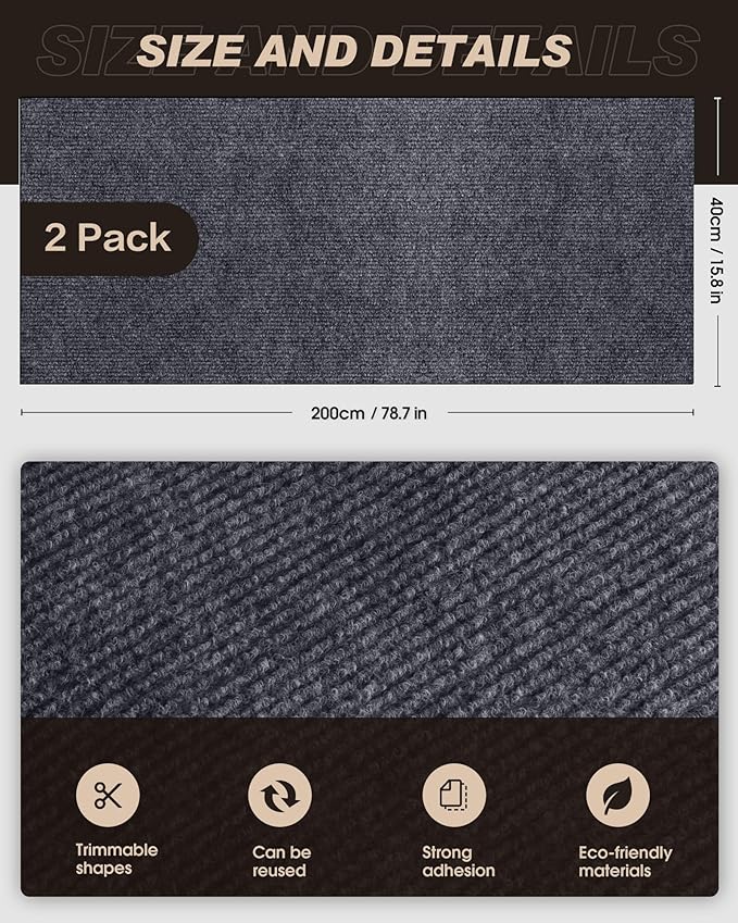 Cat Scratch Furniture Protector, Trimmable Self-Adhesive Carpet, DIY Climb Cat Scratcher Mat for Covering Cat Tower and Couch Protector from Cat Claws (157.4x15.8in Dark Gray)