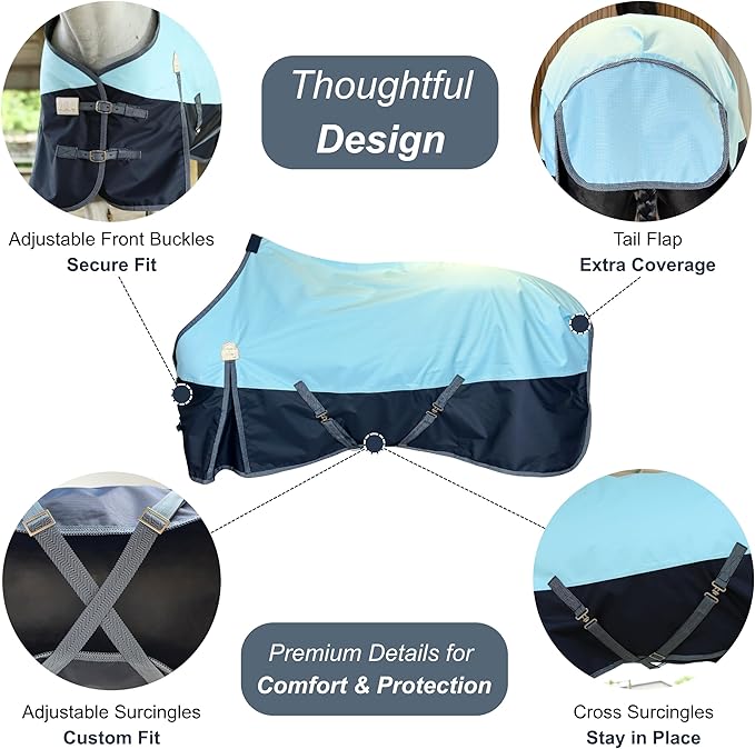 BARN & STABLE 600Denier 3000mm/3000mvp Super Waterproof & Breathable Horse Blankets for Winter with 200g Fill