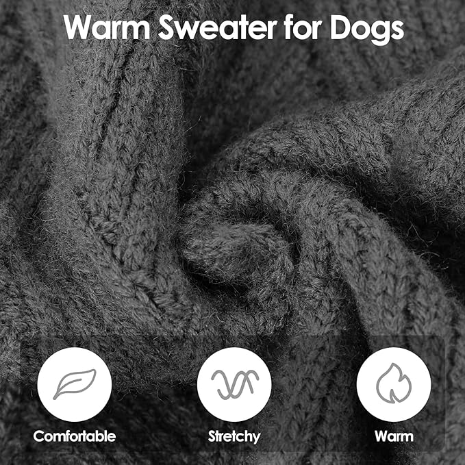 SUNFURA Dog Sweater, Christmas Sweaters for Large Dogs, Solid Color Dog Pullover for Fall Winter, Warm Sweatshirt Knit Turtleneck for Corgi, French Bulldog, Grey L