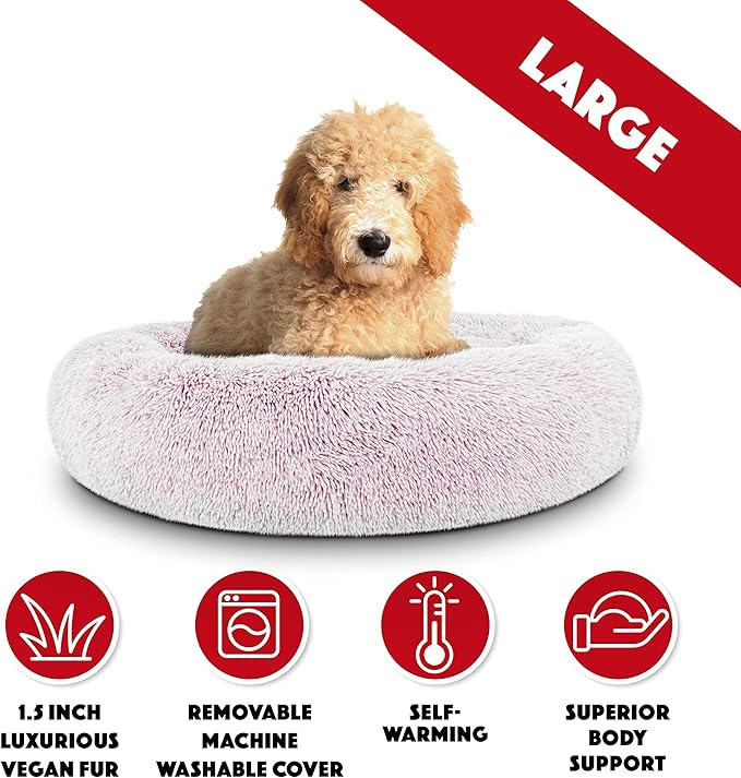 The Dog’s Bed Sound Sleep Original Calming Dog & Cat Bed, Anti-Anxiety Plush Faux Fur Donut Nest Snuggler, with Removable Cover
