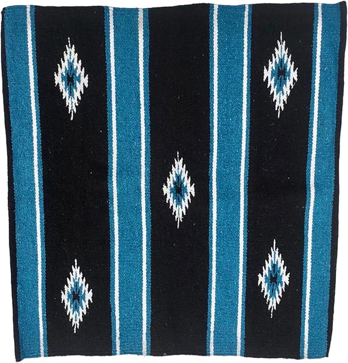 Majestic Ally 36"x 34" Navajo Design Acrylic Saddle Blanket -2.4 lbs (Hurricane Blue and Black)