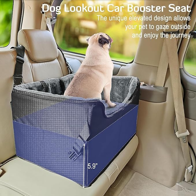 INFANZIA Dog Booster Car Seat for Small Medium Dogs, Elevated Pet Car Seats with Safety Leash for Pets Under 45Lbs, Washable Lookout Puppy Travel Seat with Storage Pockets (Medium, Black)