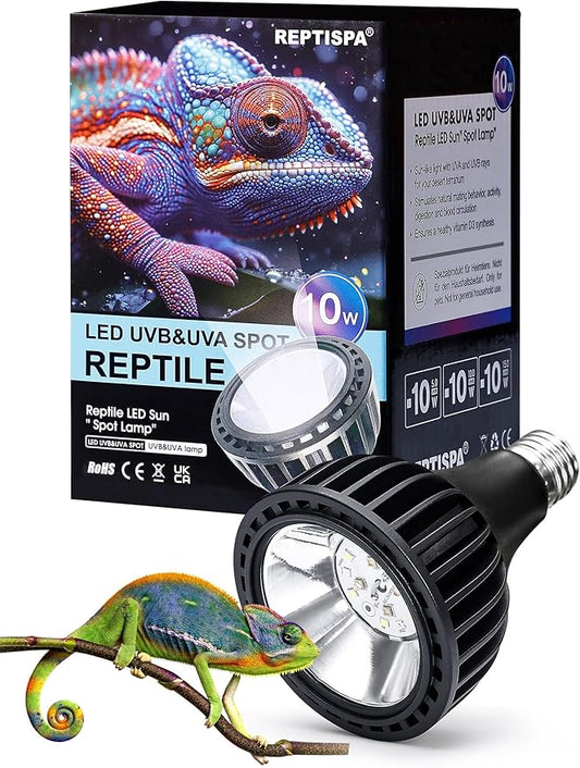 LED UVB Light for Reptiles, 10W 10.0 LED UVA UVB Lamp, Reptile UVB Bulb for Bearded Dragon Lizard Gecko Snake Turtle, Provide Sufficient UVB Exposure Tropical & Desert Reptiles
