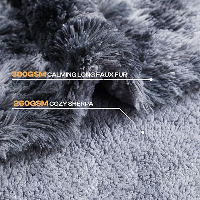 Luciphia Large Waterproof Dog Blanket for Pet Washable Liquid Proof Bed Intimacy Protection Shaggy Plush Calming Long Faux Fur Couch Cover Calming Cat Throw Blankets, Tie-dye Grey, 50" x 60"