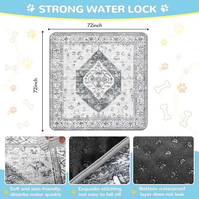 Lahome Extra-Large Washable Dog Pee Pads (72"x72") - Super Absorbent & Waterproof - Leakproof Reusable Mat for Playpens, Beds & Whelping, Convenient Cleanup,Gray